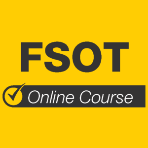 A graphic reading as the title “FSOT” and with a subtitle showing the Mometrix logo and the text “online course”